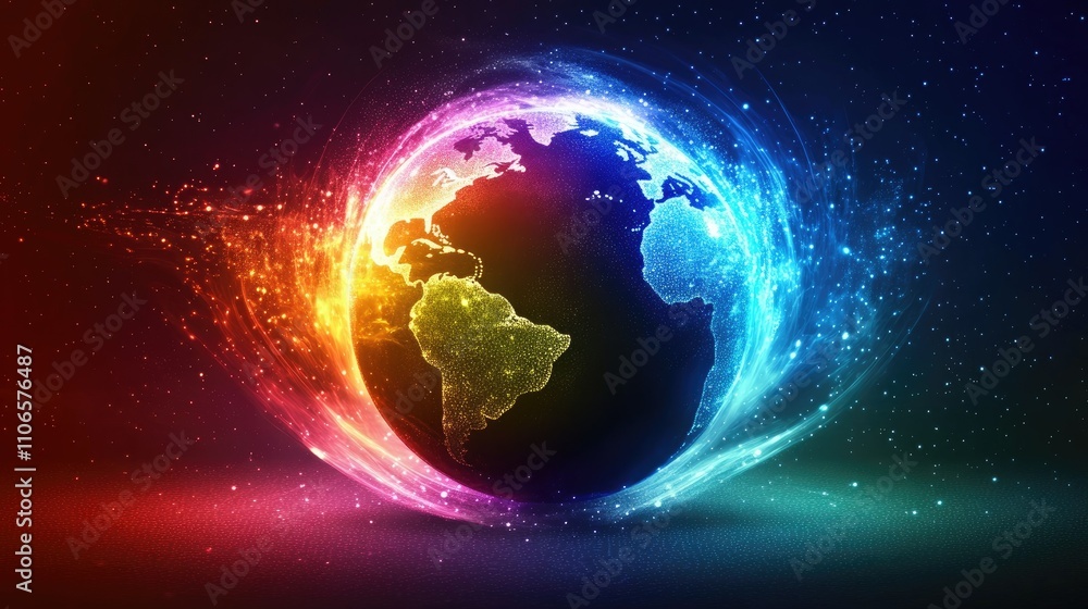 Poster a glowing globe with abstract economic growth lines representing global trade and financial progress