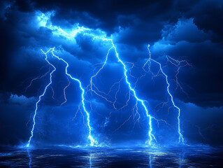 Lightning strikes dramatic storm event over ocean nature photography atmospheric tension in ai generated imagery