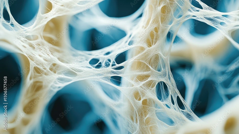 Poster Abstract view of interwoven textile fibers seen under a microscope, revealing their intricate structure and dynamic, woven design