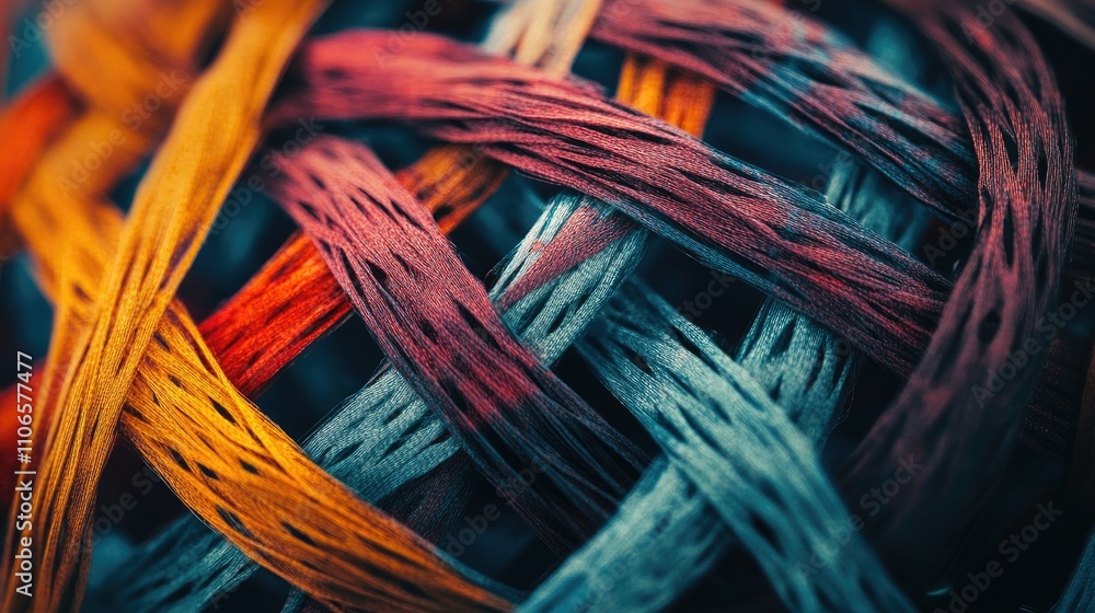 Poster abstract view of interwoven textile fibers seen under a microscope, revealing their intricate struct