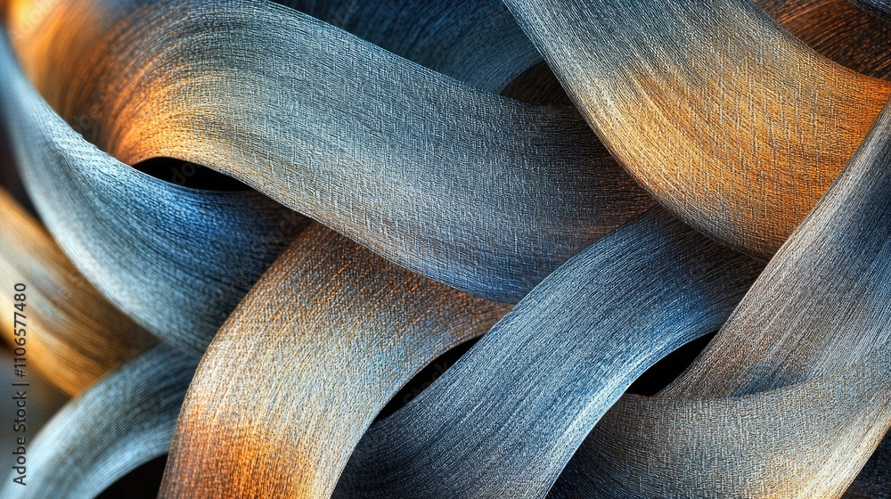 Poster Abstract view of interwoven textile fibers seen under a microscope, revealing their intricate structure and dynamic, woven design