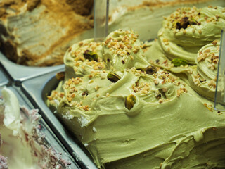 Delicious Pistachio Gelato Topped with Nuts