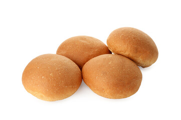 Many fresh tasty buns isolated on white