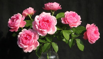Fototapeta premium Elegant display of blooming pink roses in a glass vase