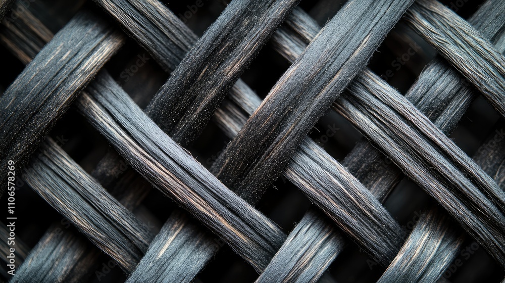 Poster microscopic shot of textile fibers interwoven intricately, highlighting their texture and detailed s