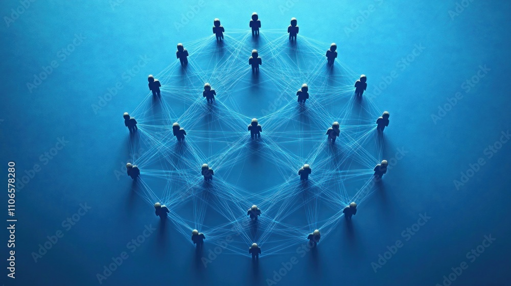 Poster a network of interconnected figures representing collaboration and communication.