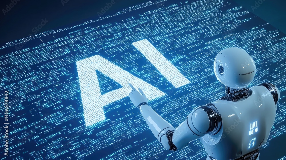 Poster text ai on black background,concept design with digital map and technology symbols