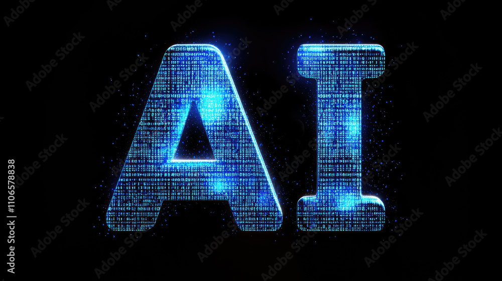 Poster text ai on black background;artificial intelligence technology concept,generative ai