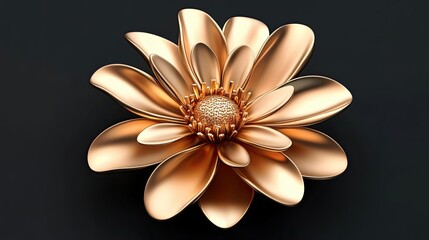 Golden Metallic Flower On Black Background