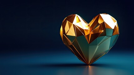 Golden Geometric Heart on Dark Blue Background