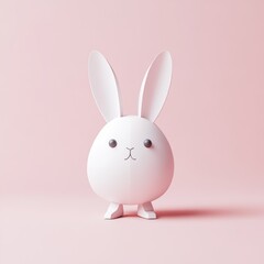 Obraz premium Minimalist White Bunny Figurine on Soft Pink Background