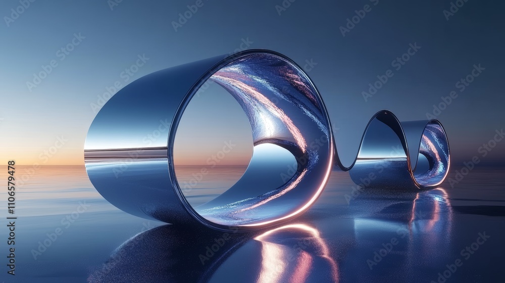 Poster futuristic neon light installation with symmetrical arcs and vibrant gradients in dark background