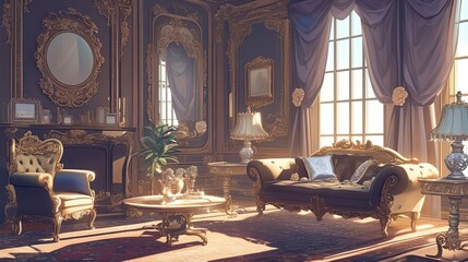 Sunlit Elegant Rococo Style Living Room Interior Design