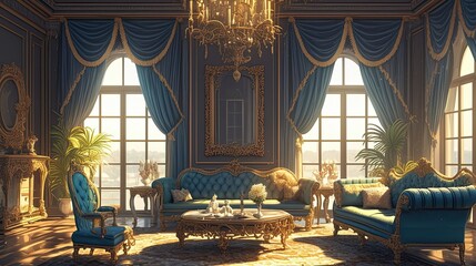 Sunlit Royal Living Room Elegant Furniture Decor
