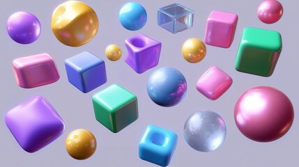 Colorful Abstract 3D Shapes Collection Fun Geometric Elements Wallpaper