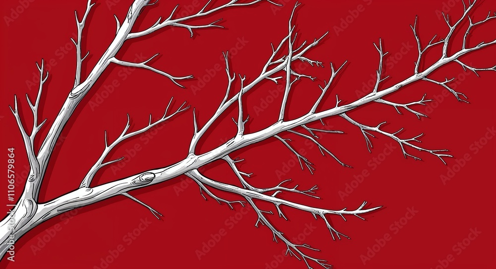 Poster twig branch on red background design