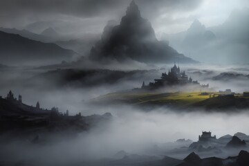 Fototapeta premium Painted - Foggy Environment Landscape - Nature