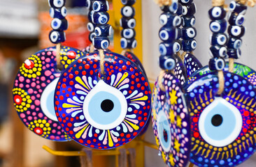 Turkish amulet. Turkish nazar, blue evil eye glass.
