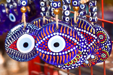 Turkish amulet. Turkish nazar, blue evil eye glass.	