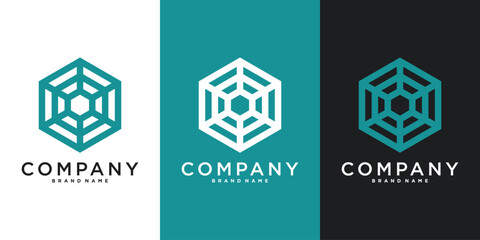 Hexagon logo design with unique line style. Premium Vector