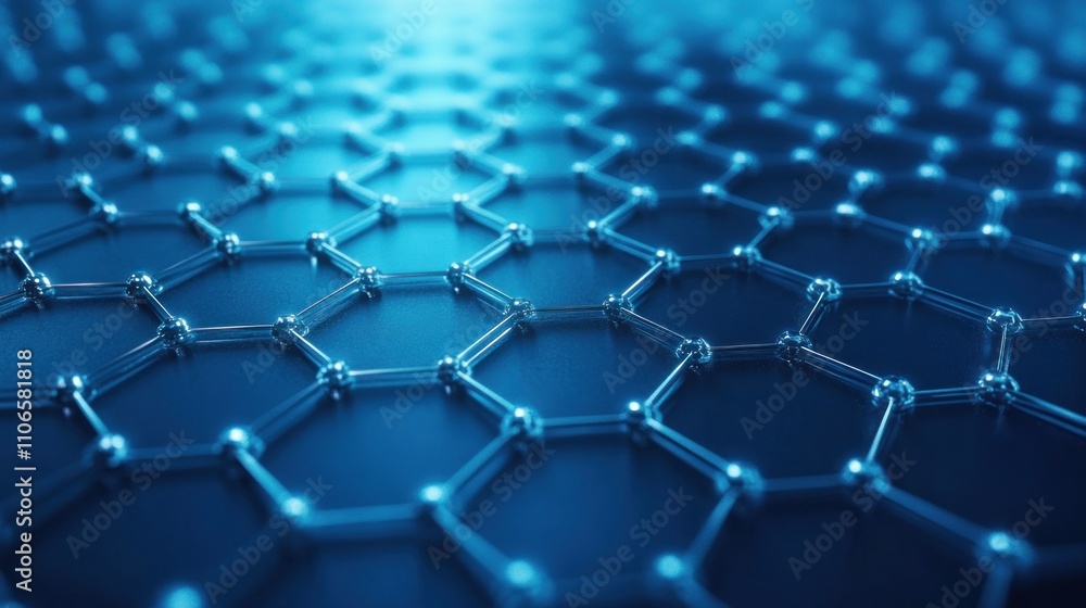 Aufkleber a close-up view of a hexagonal graphene structure in a blue-toned digital environment.