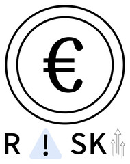 Euro currency symbol in concentric circles, the word RISK with a caution exclamation in place of the R. Ideal for finance, investing, economics, cautionary advice, market trends, risk management