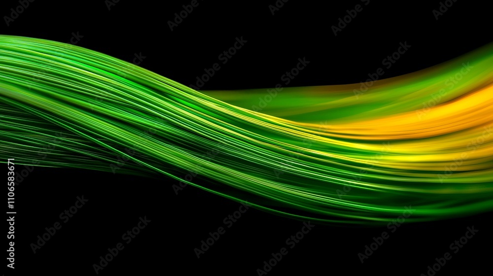 Poster dynamic display of glowing fiber optic strands abstract setting visual art dark background close-up 