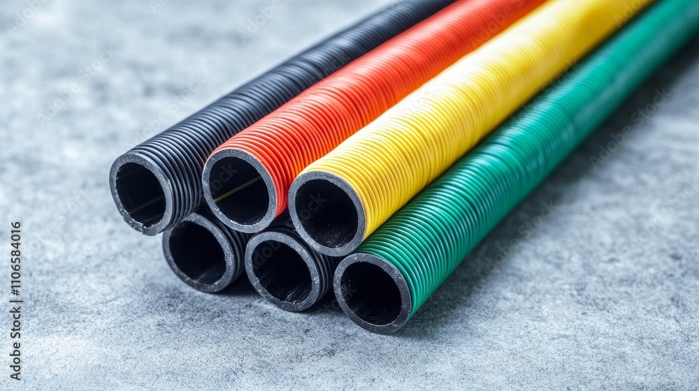 Poster fiber optic cables transmitting data in a colorful display technology workshop visual content indoor