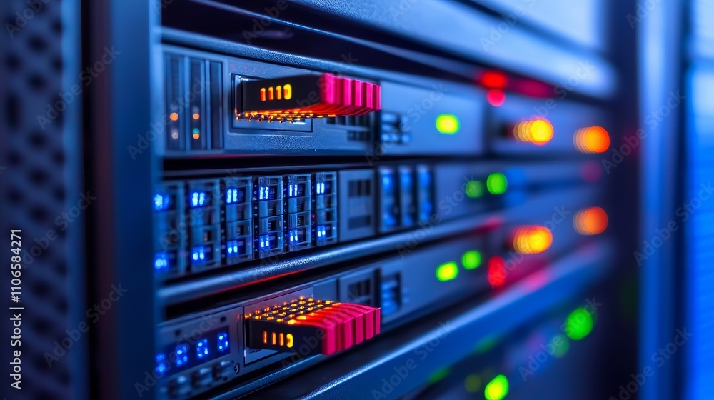 Aufkleber vibrant fiber optic network setup data center technology infrastructure digital environment close-up