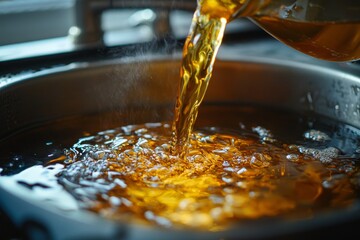 Used Cooking oil being poured to container