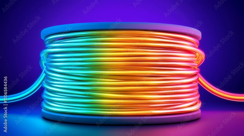 Aufkleber vibrant neon fiber optic threads glowing in dynamic display technology showcase colorful environment