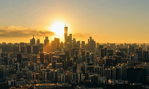 City Skyline Bathed in Morning Sunlight