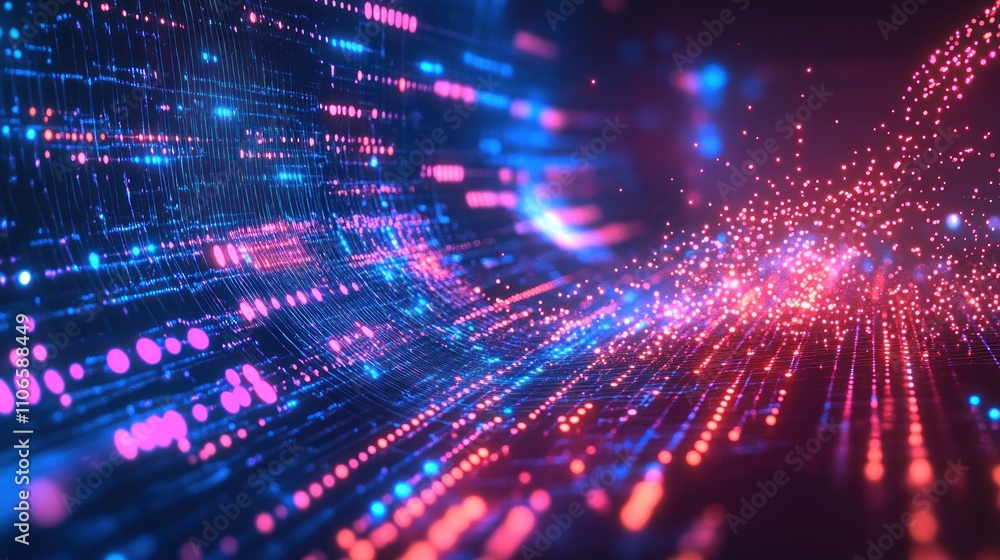 Aufkleber abstract digital visualization with vibrant light trails and particles.