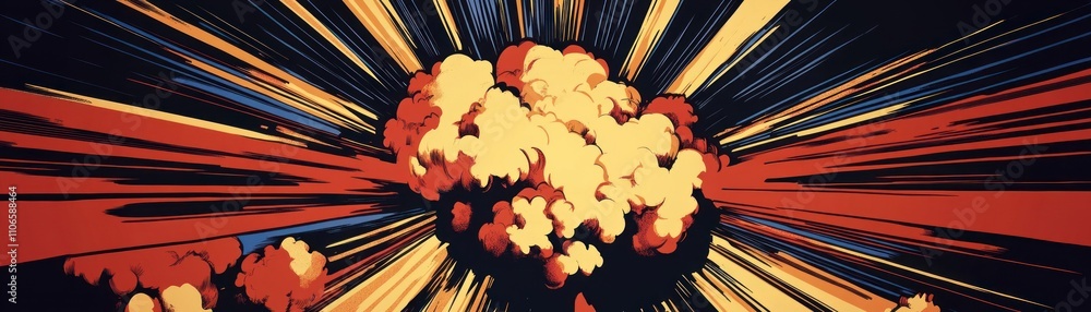 Poster a vibrant explosion with dynamic rays and clouds, evoking energy and intensity.