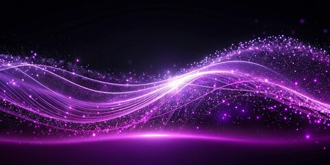 Obraz premium Abstract Purple Glowing Waves with Sparkles and a Subtle Horizon