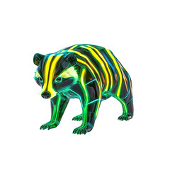 Neon Wireframe Badger Abstract Animal Art