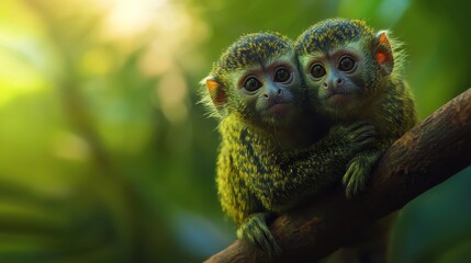 Obraz premium Two baby monkeys are sitting on a branch