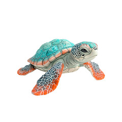 Vibrant Hand-Painted Sea Turtle Figurine, Ocean Decor, Coastal Home Decor