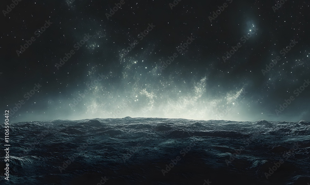 Poster an immersive panoramic view from the edge of the moon, extending into the boundless space