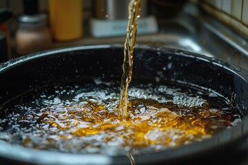 Used Cooking oil being poured to container