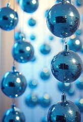 Glamorous Blue Disco Balls: Reflective Patterns Creating a Luxurious Party Atmosphere
