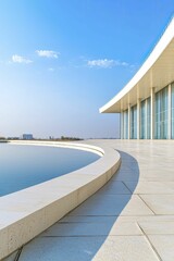 Fototapeta premium Sustainable water management practices showcased through urban design, contemporary structures, vibrant skies, and innovative perspectives.