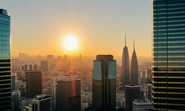 Golden Sunrise Over the City Skyline