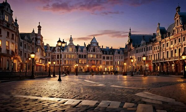 Historic City Square with Soft Lighting