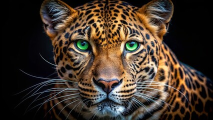 Naklejka premium A Close-up Portrait of a Leopard with Bright Emerald Eyes, Focused and Intriguing, Revealing the Beauty and Power of this Wild Cat