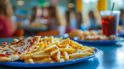 Delicious Pizza and Fries Meal Family Restaurant Food Photography Bright Environment Close-up View Comfort Food Delight