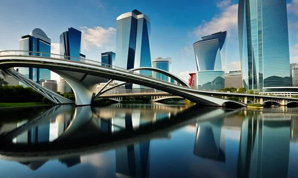 Modern Bridge and City Skyscraper Views