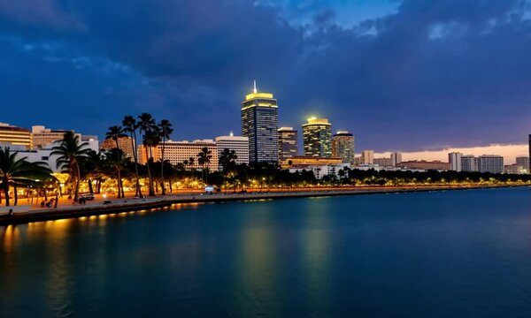 Twilight View of a Waterfront City