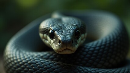 Obraz premium A captivating close-up of a snake, showcasing the intricate textures of its scales, sharp eyes, and graceful form, conveying its sleek beauty and natural elegance.