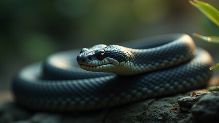 A captivating close-up of a snake, showcasing the intricate textures of its scales, sharp eyes, and graceful form, conveying its sleek beauty and natural elegance.
